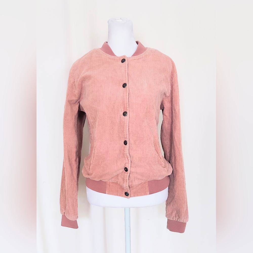 Brandy Melville Pink Corduroy Cotton Bomber Jacket Medium